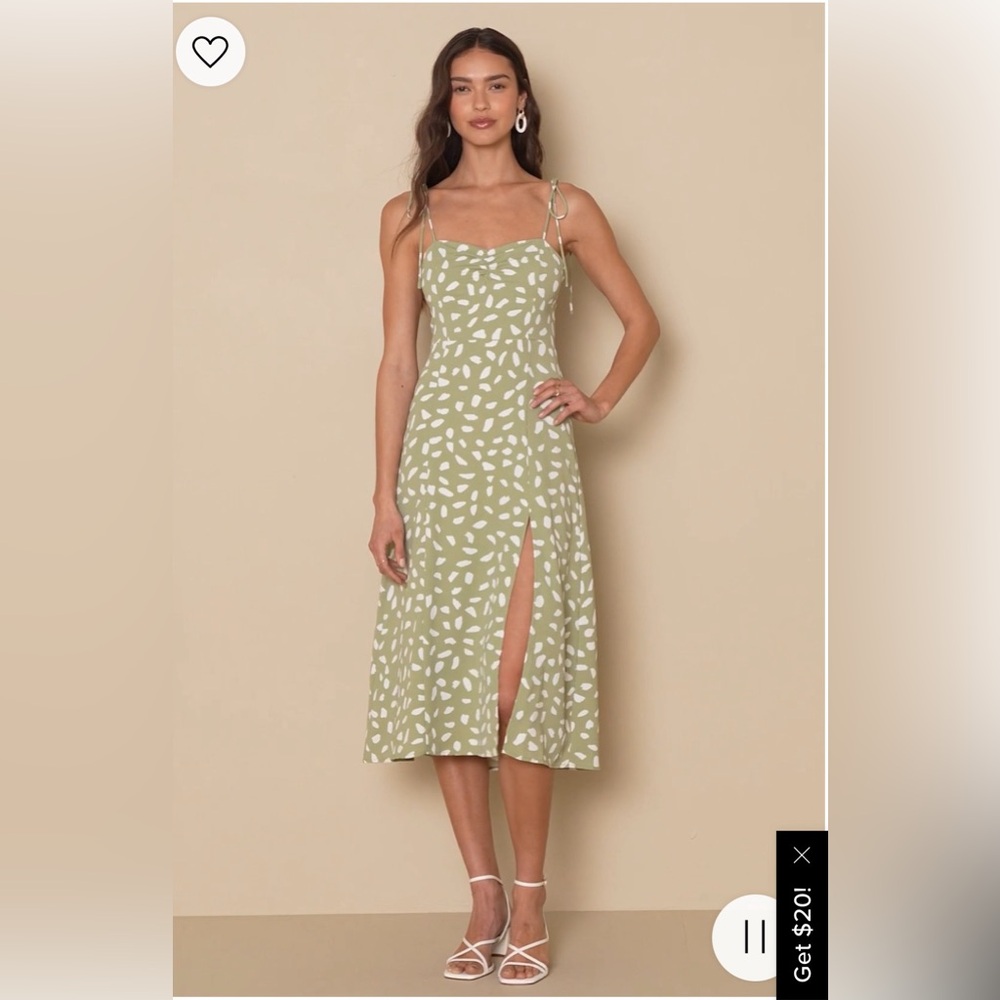 Lulus Party in Paris Midi Safe Green Tie Strap Dress size XS